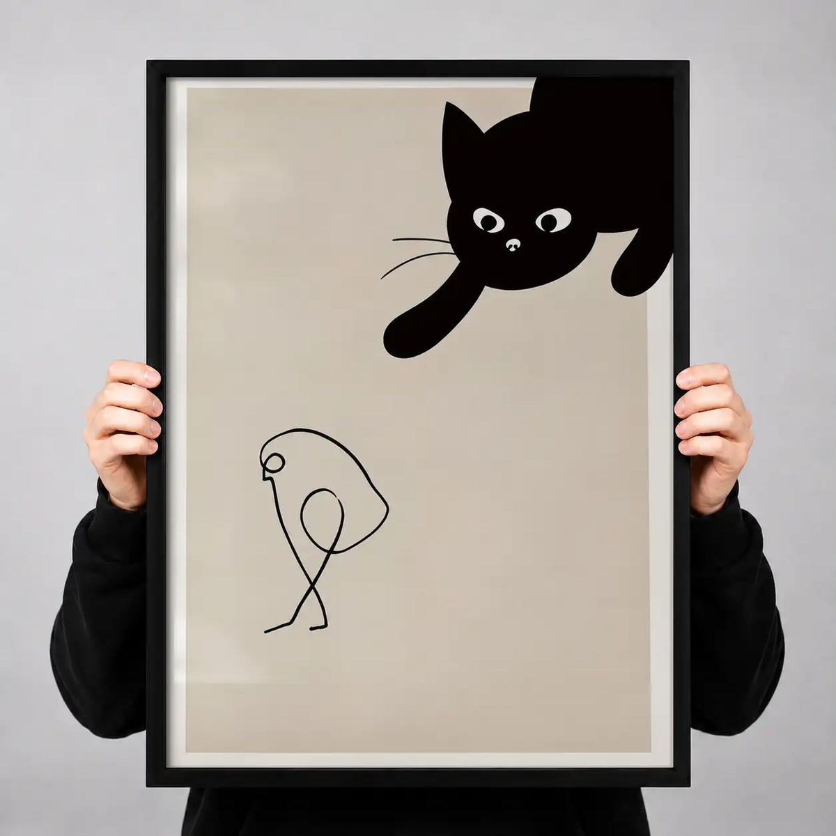 Playful Black Cat and Balloon Line Art Wall Art 3