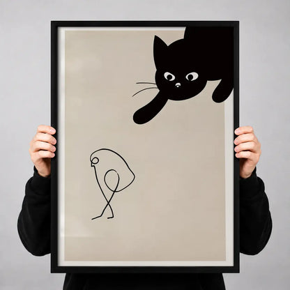 Playful Black Cat and Balloon Line Art Wall Art 3