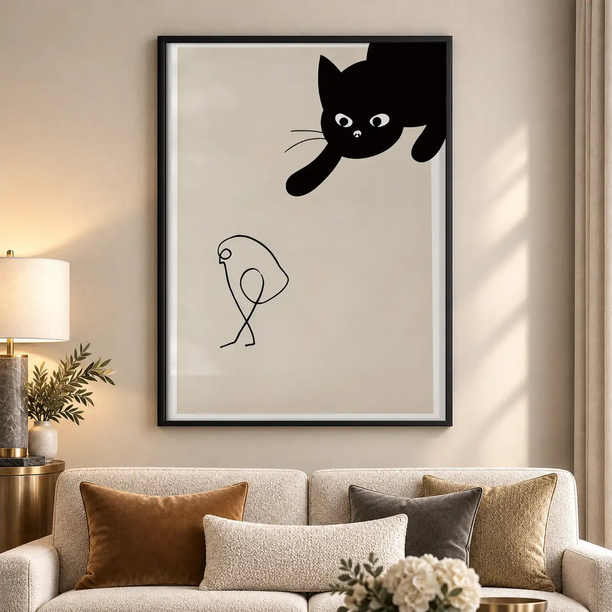 Playful Black Cat and Balloon Line Art Wall Art 5