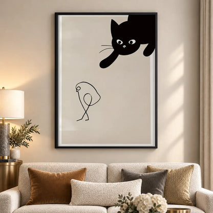 Playful Black Cat and Balloon Line Art Wall Art 5