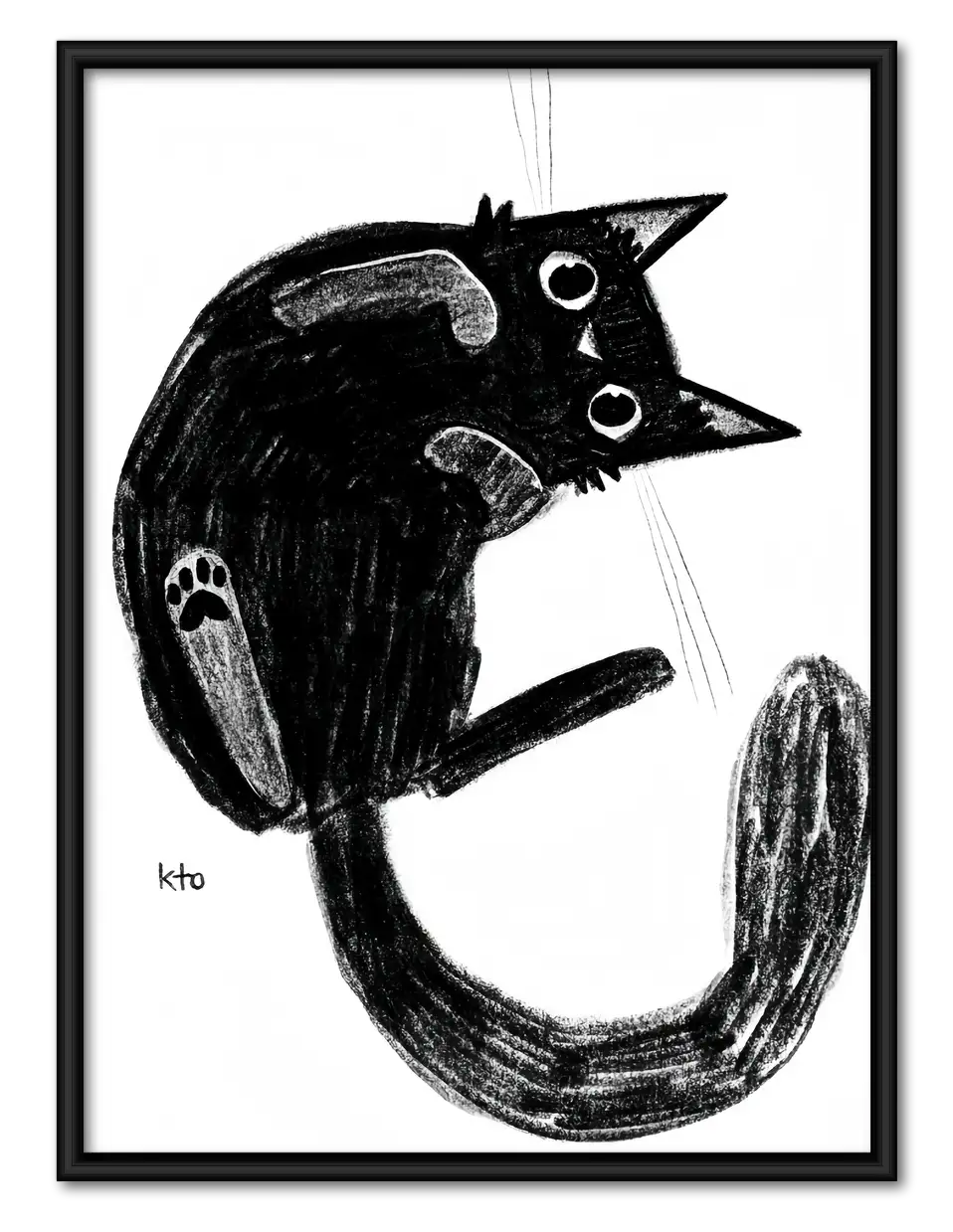 Playful Black Cat Brush Sketch Wall Art 1