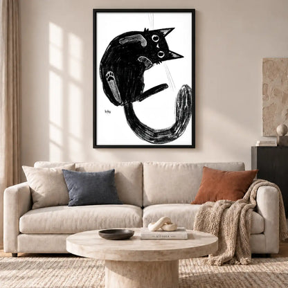 Playful Black Cat Brush Sketch Wall Art 2