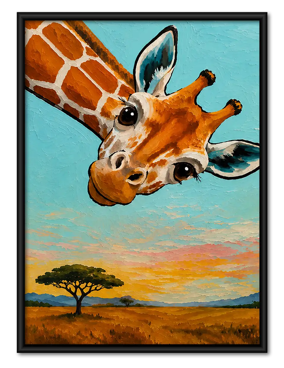 Playful Giraffe on Blue Wall Art 1