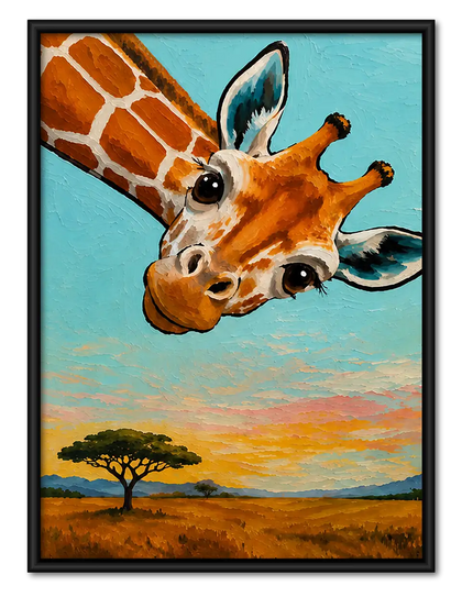 Playful Giraffe on Blue Wall Art