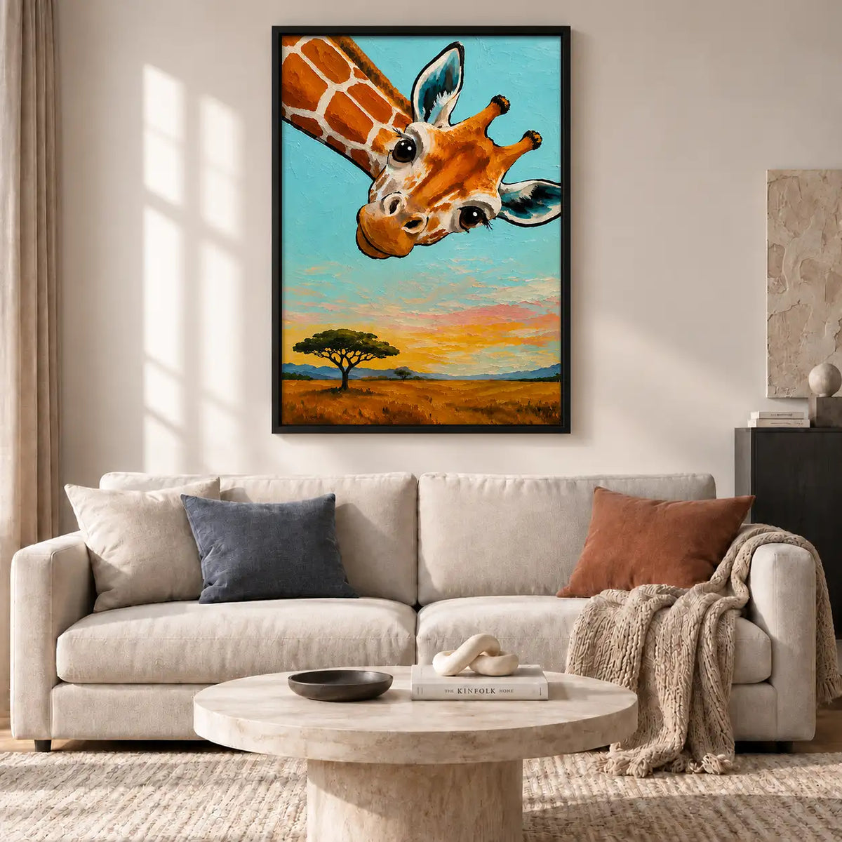 Playful Giraffe on Blue Wall Art 2