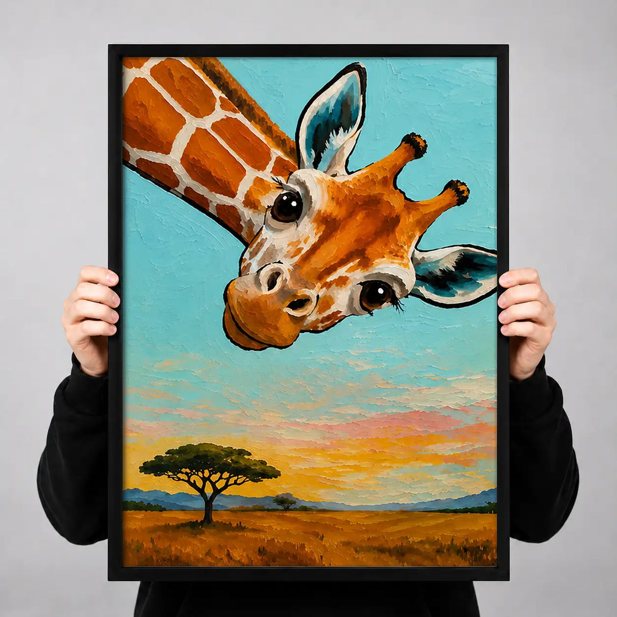 Playful Giraffe on Blue Wall Art 3
