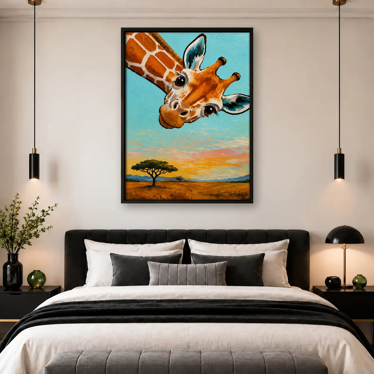 Playful Giraffe on Blue Wall Art 4