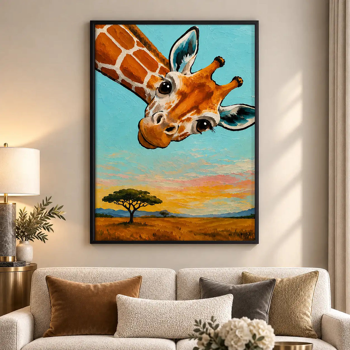 Playful Giraffe on Blue Wall Art 5