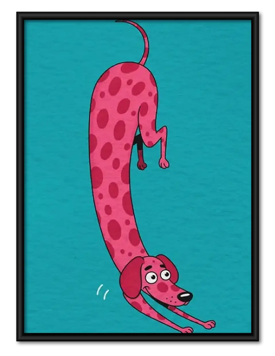 Playful Long Pink Spotted Cat Wall Art 1