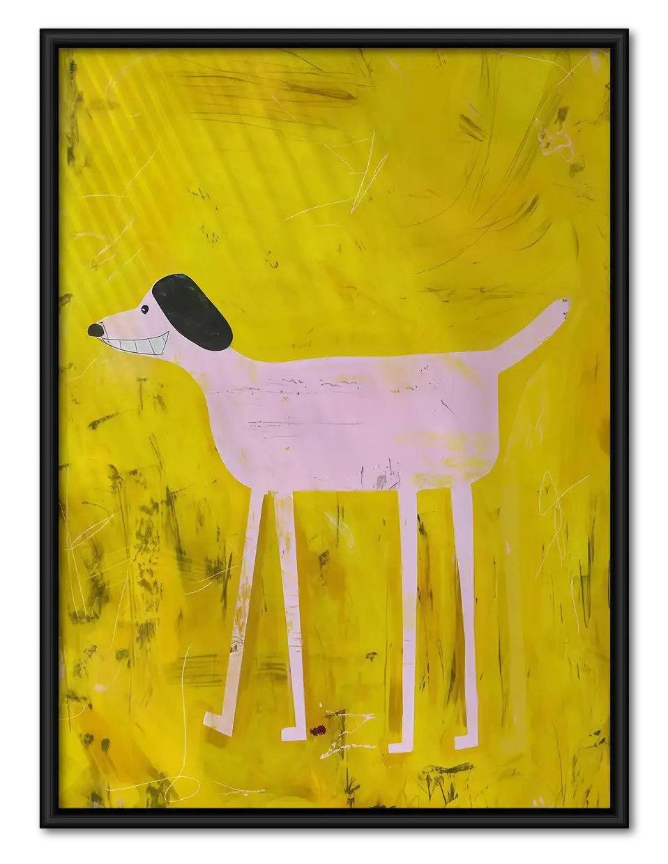 Playful White Dog on Yellow Wall Art 1