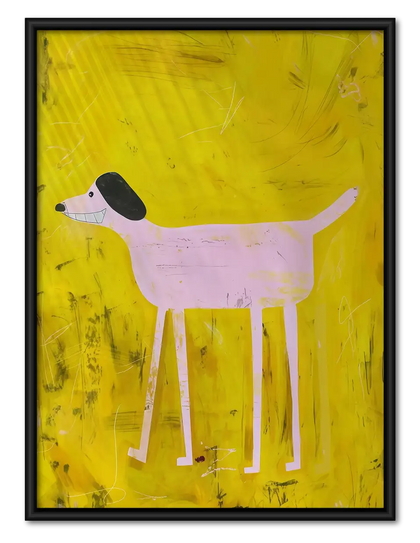 Playful White Dog on Yellow Wall Art