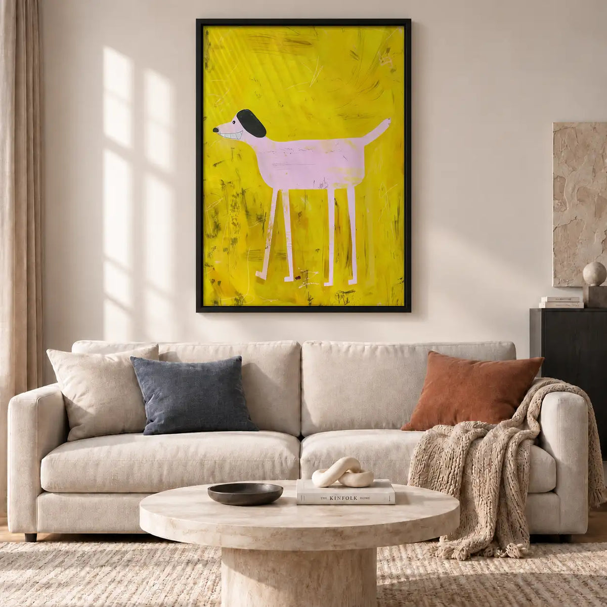 Playful White Dog on Yellow Wall Art 2