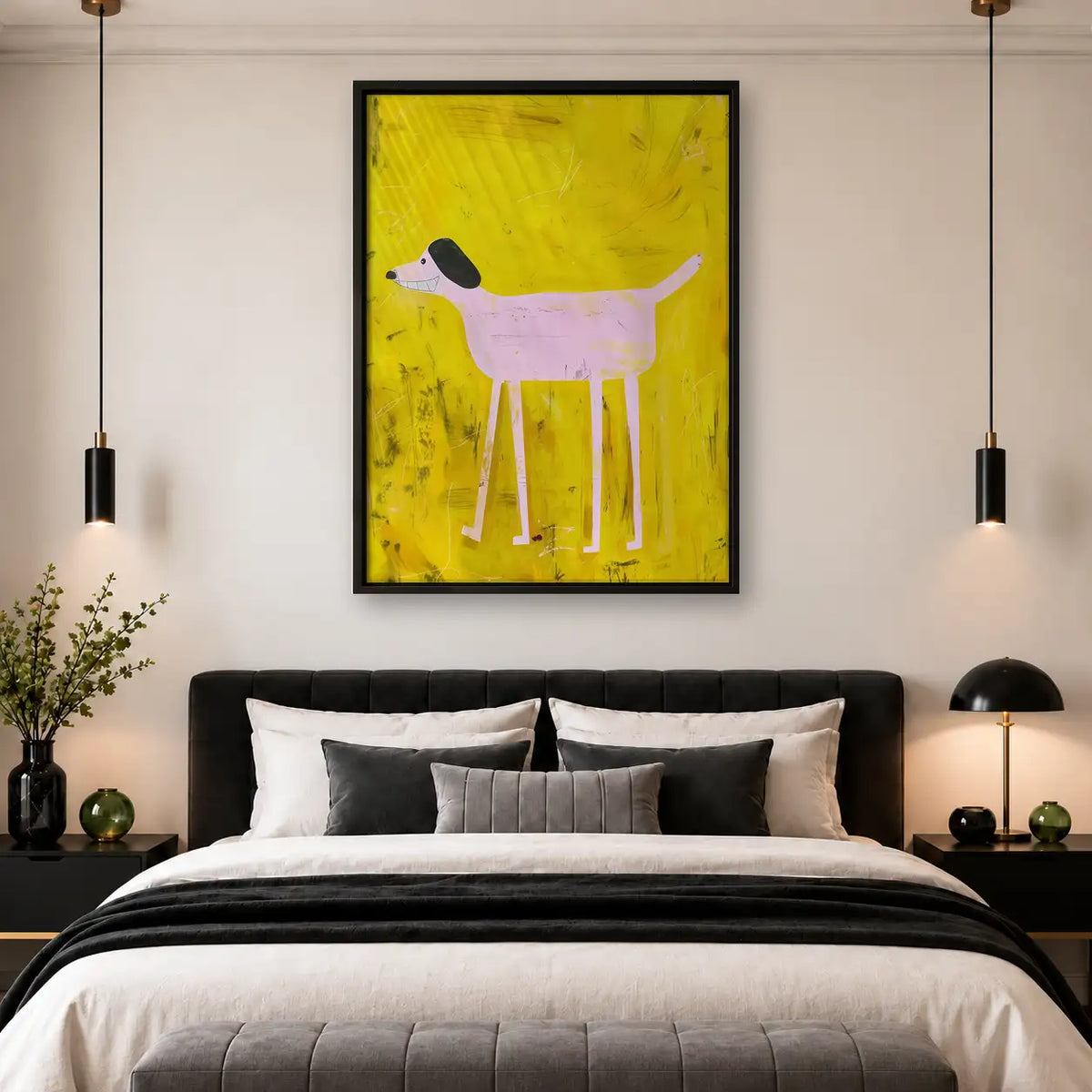 Playful White Dog on Yellow Wall Art 4