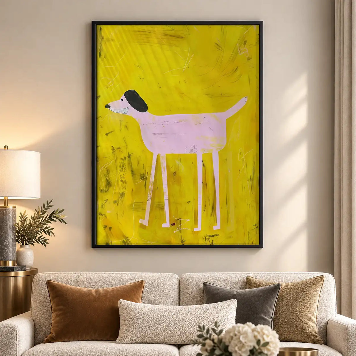 Playful White Dog on Yellow Wall Art 5