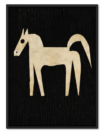 Primitive White Horse on Black Wall Art