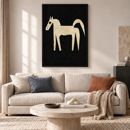 Primitive White Horse on Black Wall Art 2