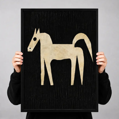 Primitive White Horse on Black Wall Art 3