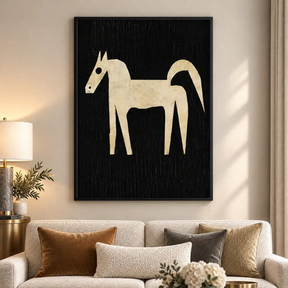 Primitive White Horse on Black Wall Art 5