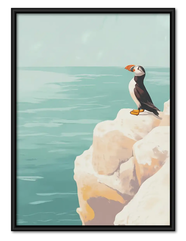 Puffin Standing on Coastal Cliff Wall Art
