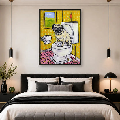 Pug Sitting on Bathroom Toilet Wall Art 4