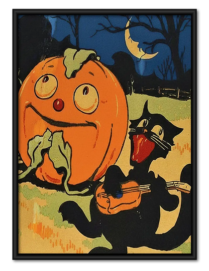 Pumpkin Cat and Witch Wall Art