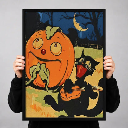 Pumpkin Cat and Witch Wall Art 3