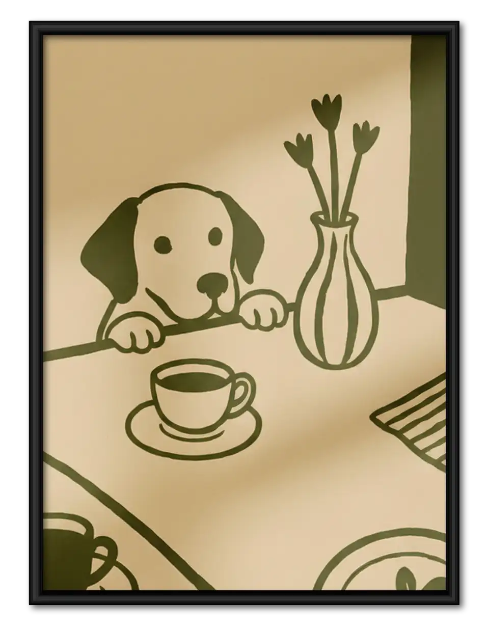 Puppy at Tea Table Line Art Wall Art 1