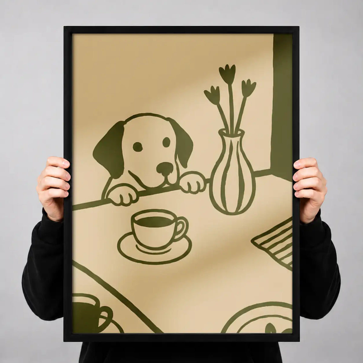 Puppy at Tea Table Line Art Wall Art 3