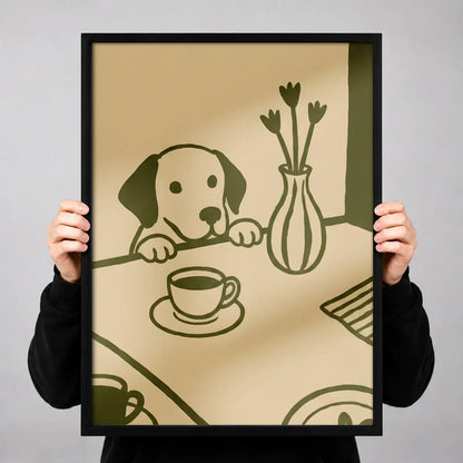 Puppy at Tea Table Line Art Wall Art 3