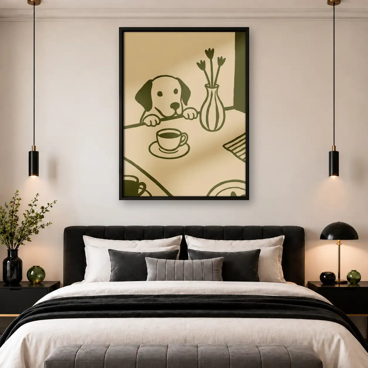 Puppy at Tea Table Line Art Wall Art 4