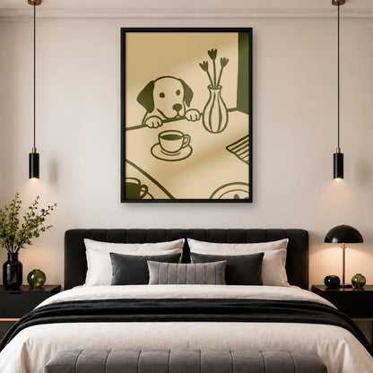 Puppy at Tea Table Line Art Wall Art 4