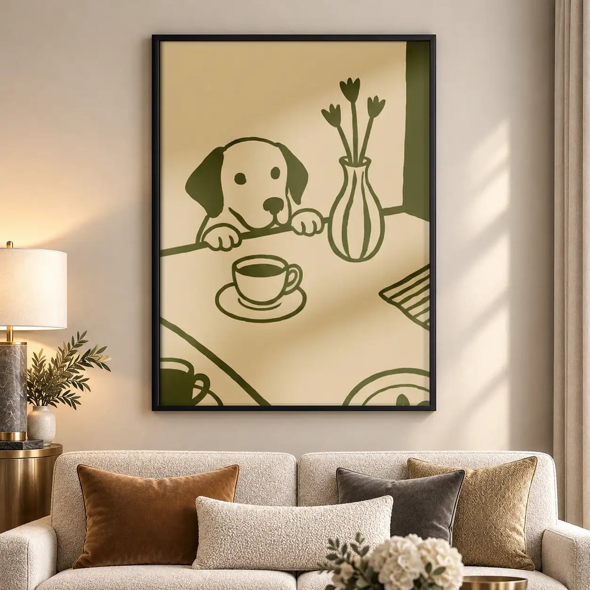 Puppy at Tea Table Line Art Wall Art 5