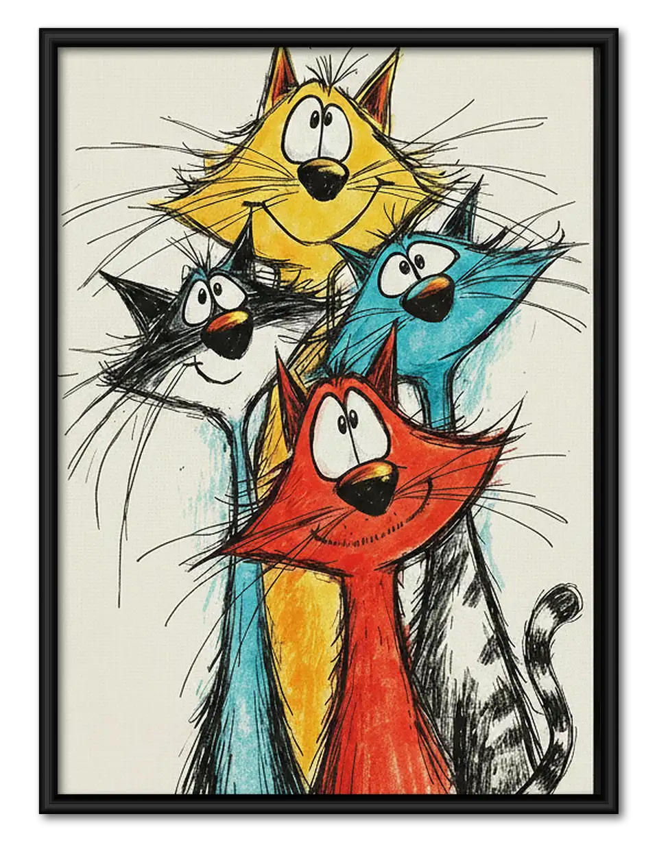 Quirky Colorful Cat Crowd Wall Art 1