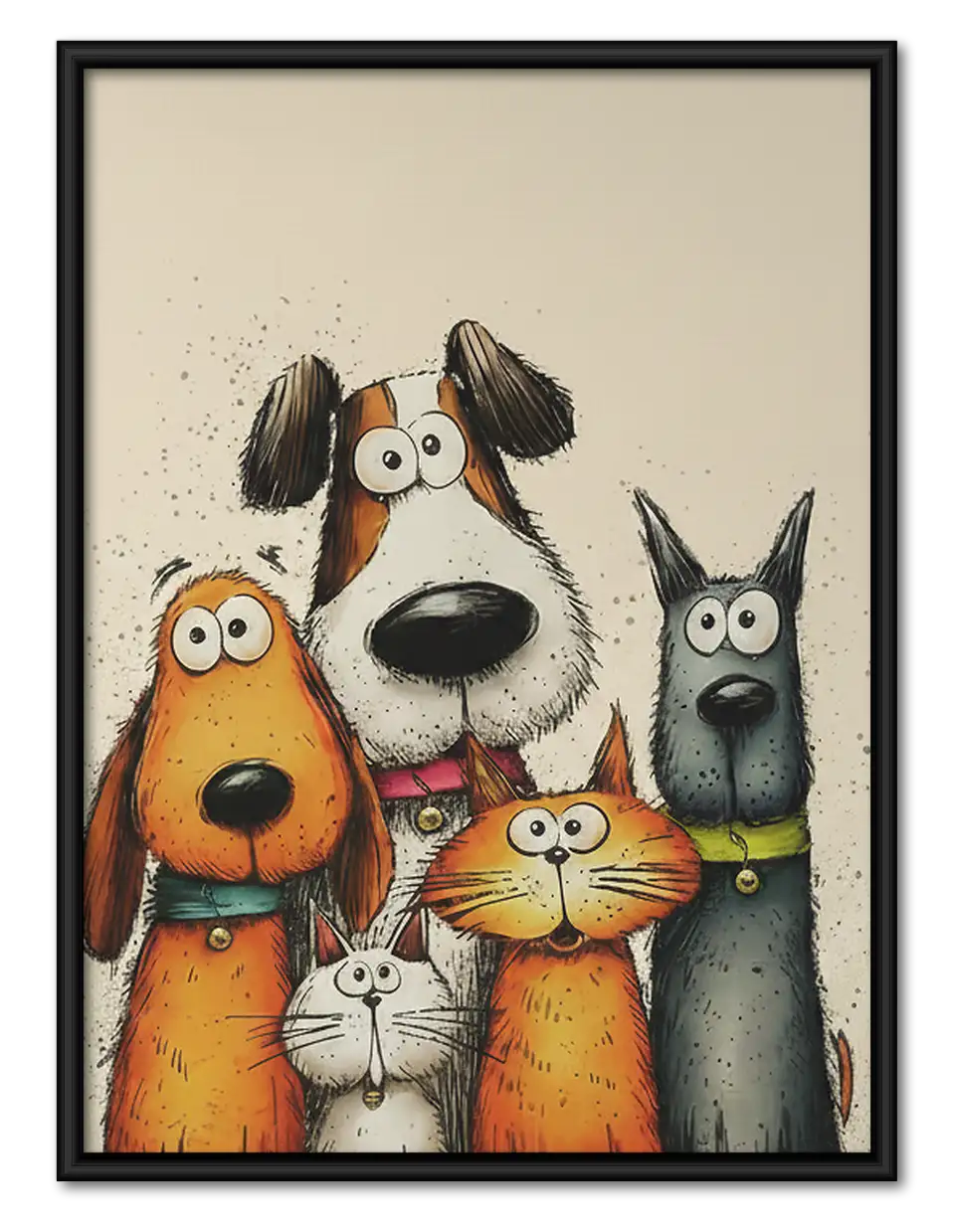 Quirky Dog and Cat Group Wall Art 1