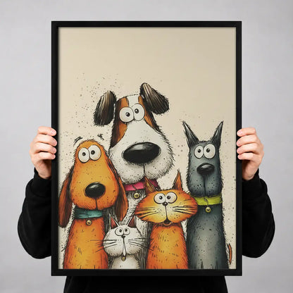 Quirky Dog and Cat Group Wall Art 3