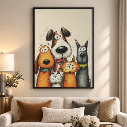 Quirky Dog and Cat Group Wall Art 5