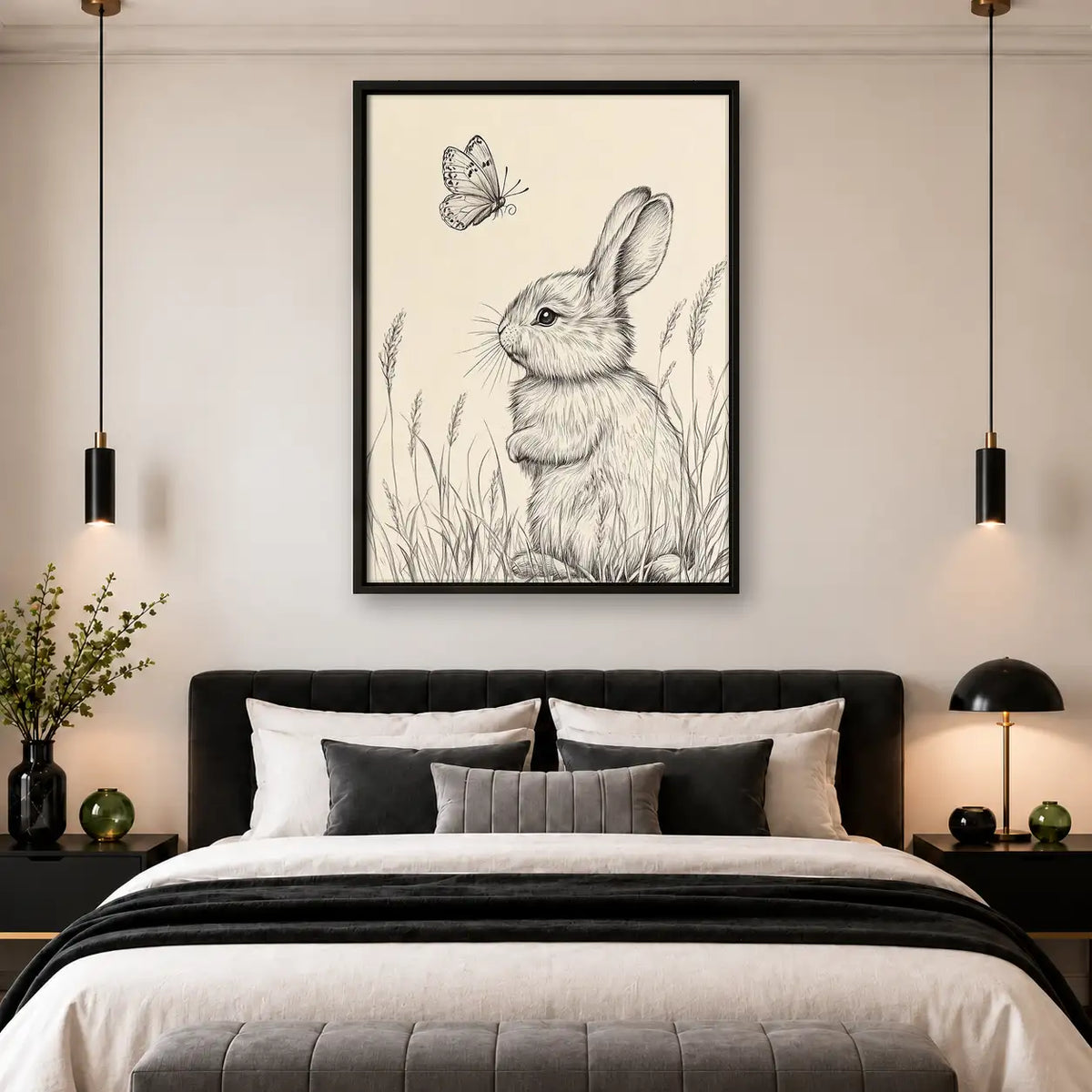 Rabbit and Butterfly Pencil Study Wall Art 4