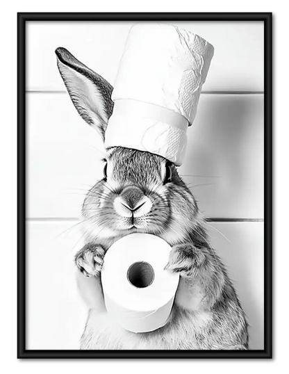 Rabbit Holding Toilet Paper Wall Art 1
