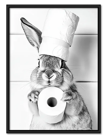 Rabbit Holding Toilet Paper Wall Art