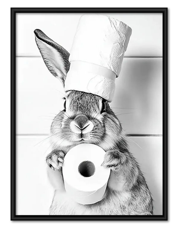 Rabbit Holding Toilet Paper Wall Art