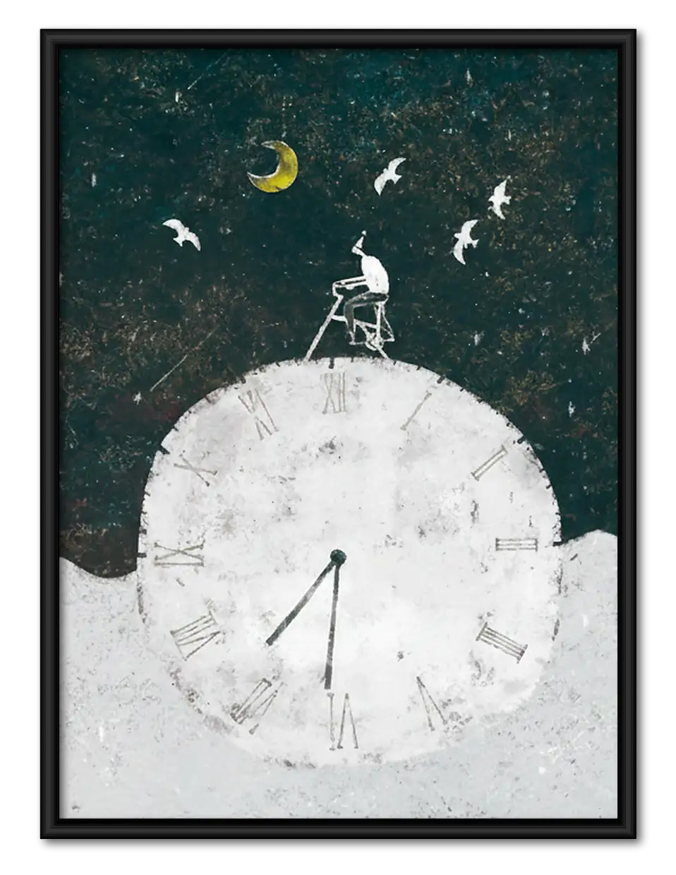 Rabbit Reaching for Crescent Moon Wall Art 1