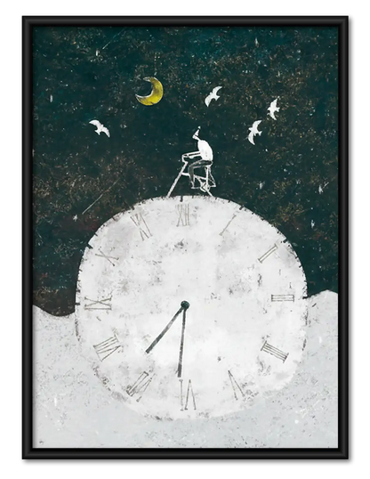 Rabbit Reaching for Crescent Moon Wall Art 1