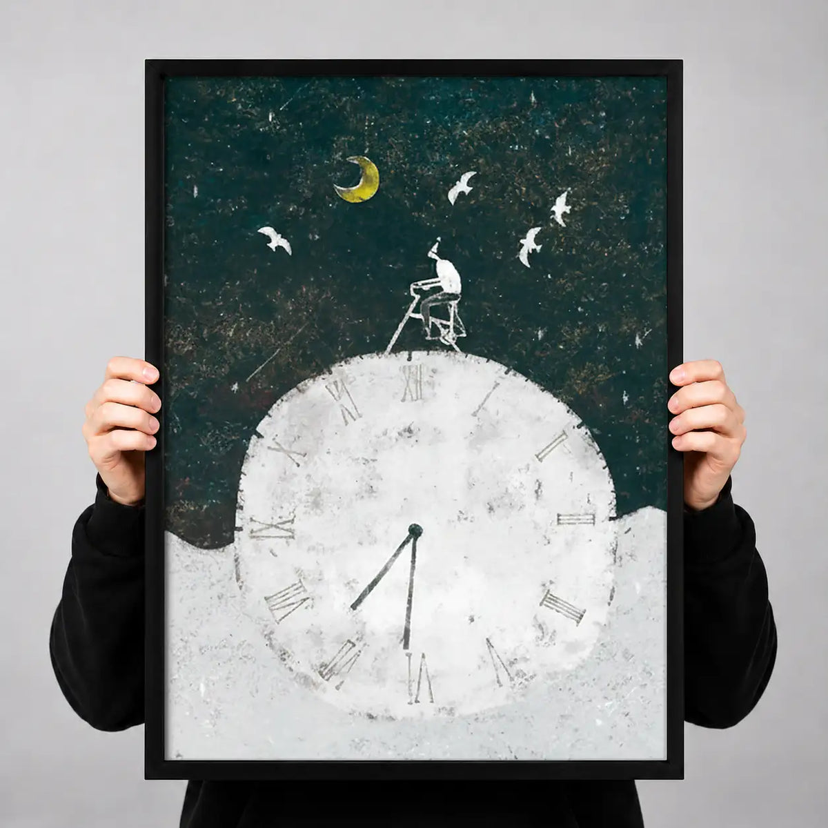 Rabbit Reaching for Crescent Moon Wall Art 3