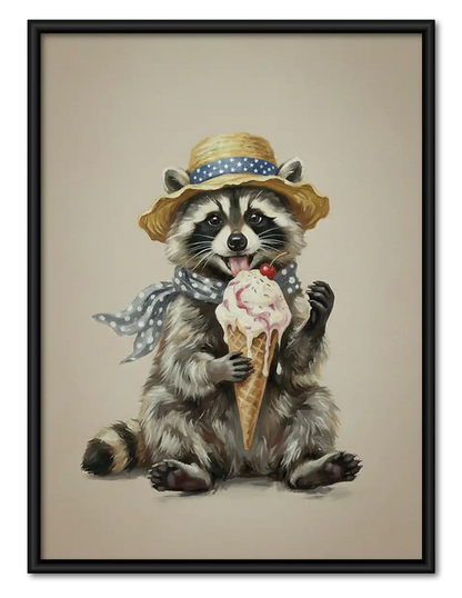 Raccoon Eating Ice Cream Wall Art 1