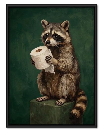 Raccoon Holding Toilet Paper Wall Art