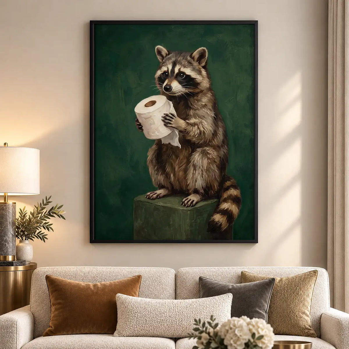 Raccoon Holding Toilet Paper Wall Art 5