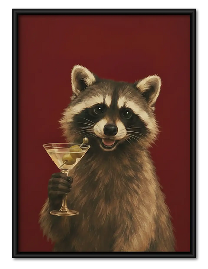 Raccoon Holding Wine Glass Portrait Wall Art