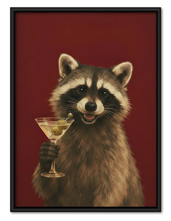 Raccoon Holding Wine Glass Portrait Wall Art