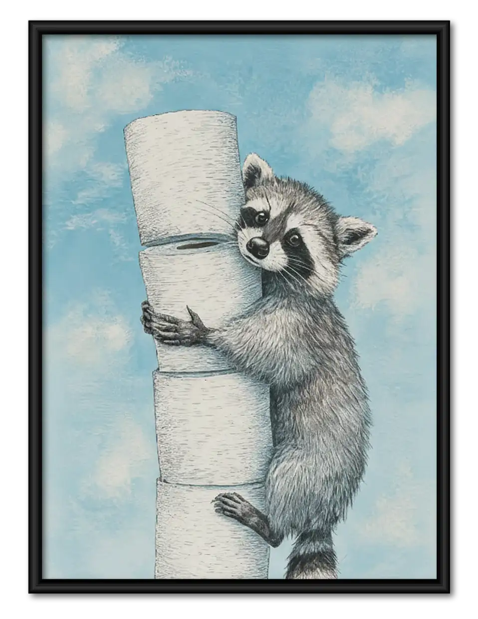 Raccoon Hugging Toilet Paper Wall Art 1