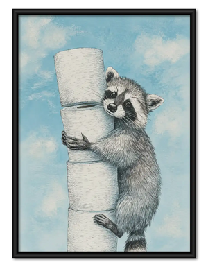 Raccoon Hugging Toilet Paper Wall Art